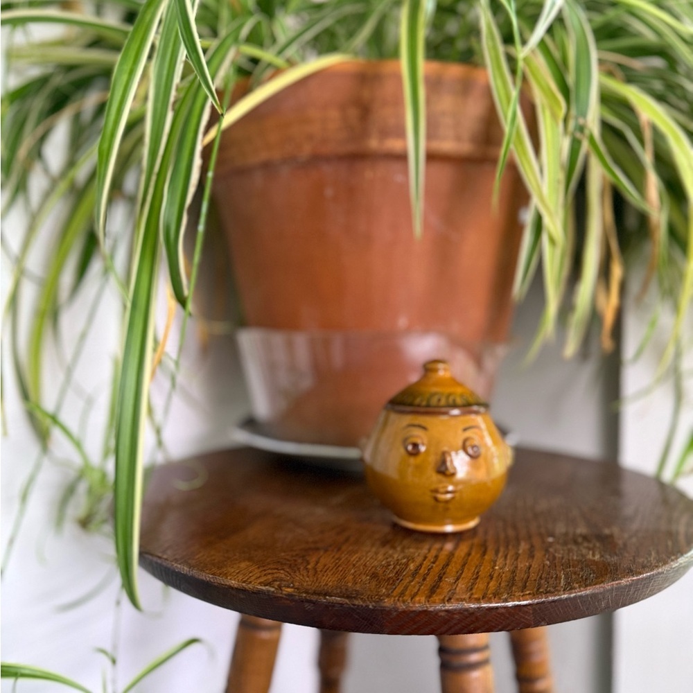 Handcrafted Brown Ceramic Face Jar - Picture 3 of 12